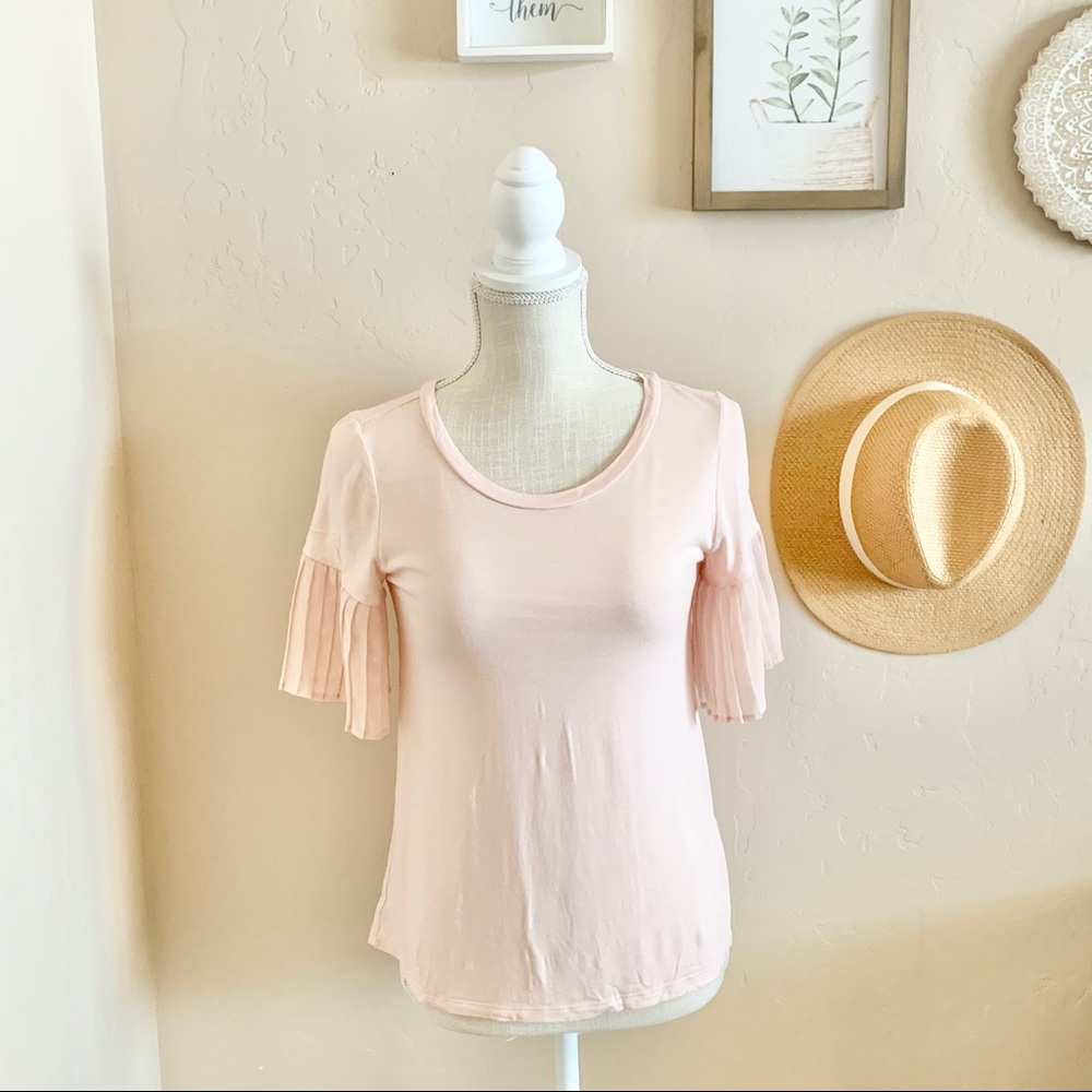 Banana Republic Blush Pink Pleated Sleeve T-Shirt